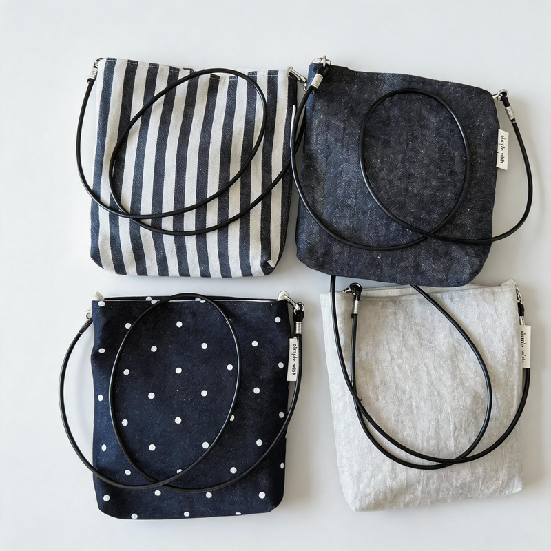 Vintage Minimal Striped Denim Linen Crossbody Bag