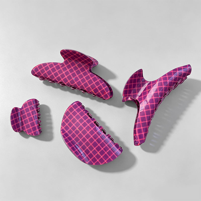 Elegant Rose Pink Plaid Pattern Hair Claw