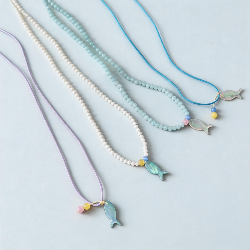 Aesthetic Stone Geometric Textured Fish Pendant Necklace