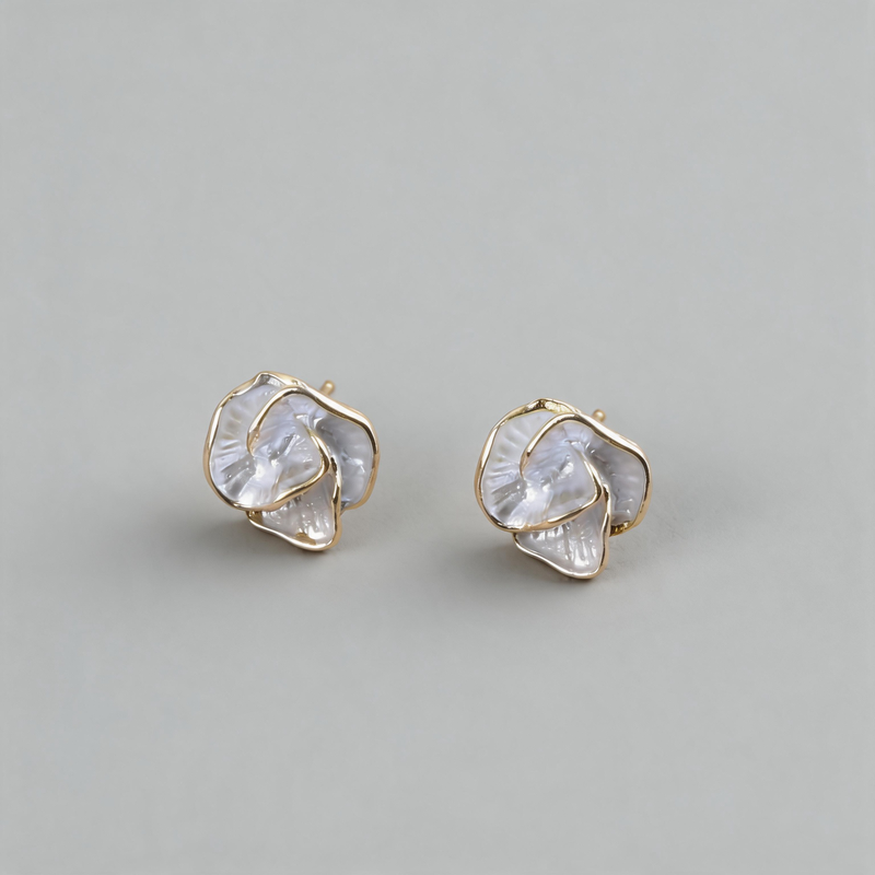 Aesthetic Stone Camellia Flower Shape Geometric Earrings