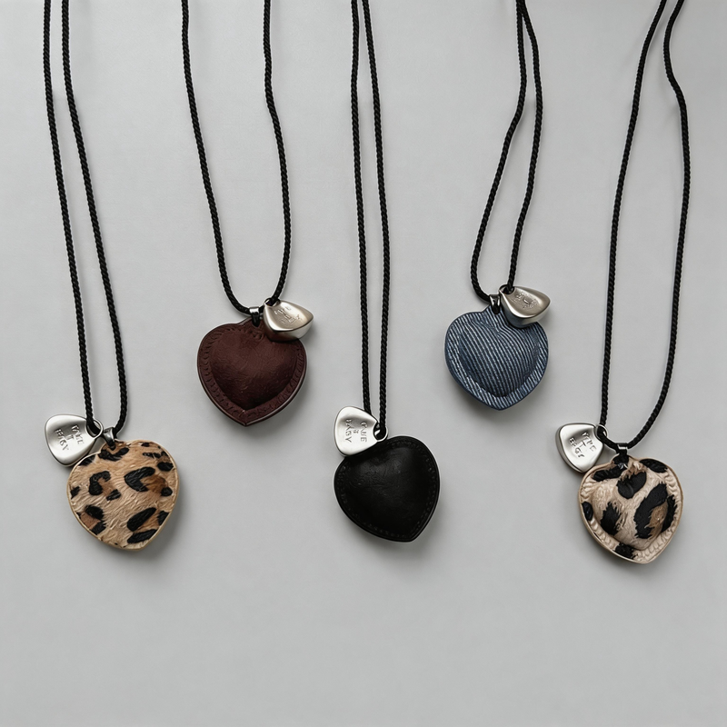 Textured Stone Geometric Heart Long Adjustable Necklace