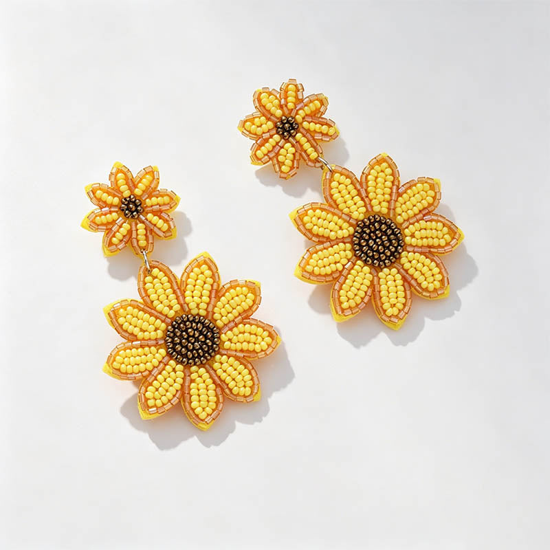 Beaded Sunflower Drop Earrings - Shopdayla Wholesale - #7170