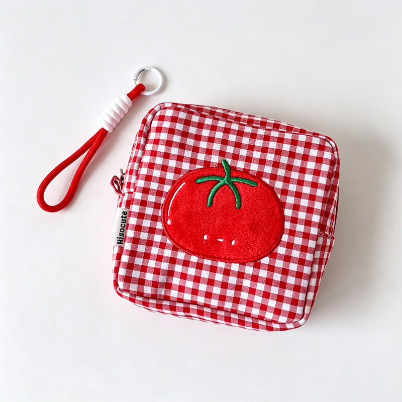 Gingham Tomato Wristlet Pouch