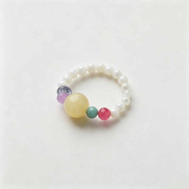 Multicolor Synthetic Stone Stretch Beaded Ring