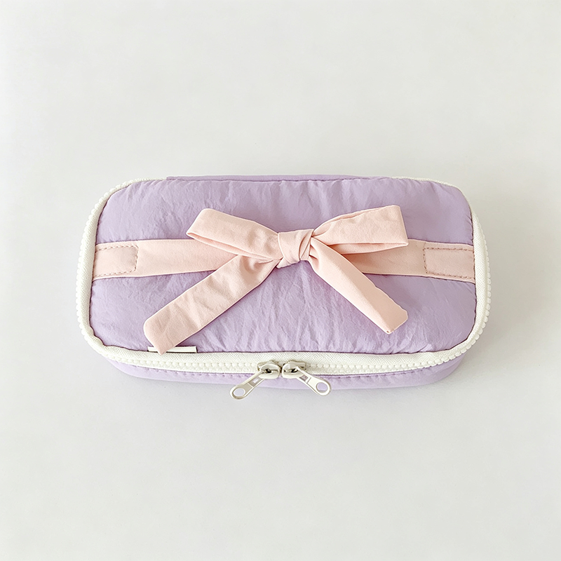 Bow‑Decorated Fabric Pencil Pouch