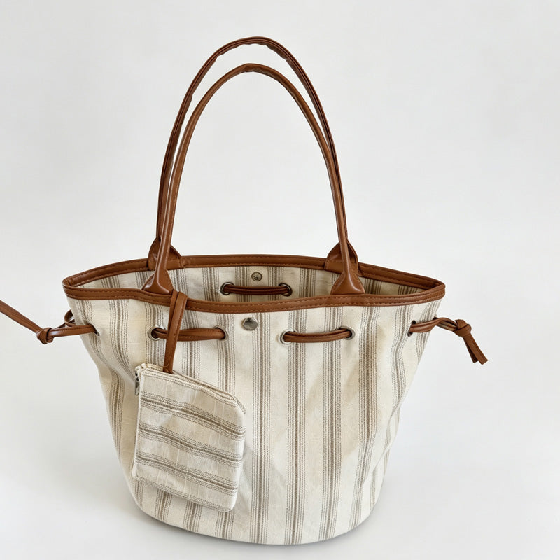 Blue Striped Tote Bag With Coin Purse