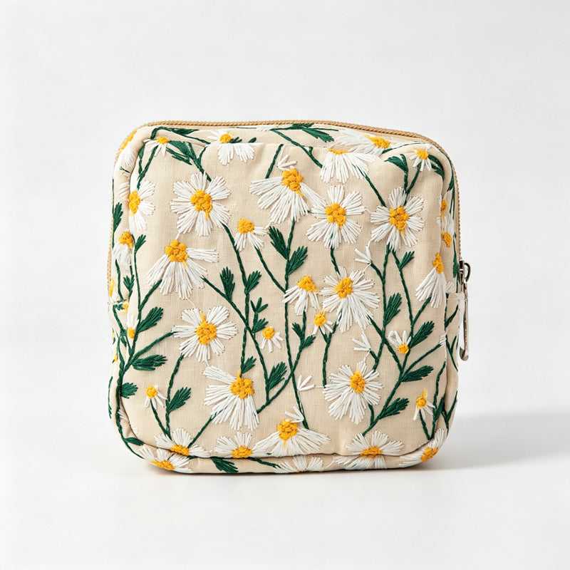 Daisy Embroidery Square Storage Pouch