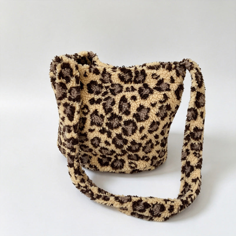 Leopard Print Fuzzy Shoulder Bag