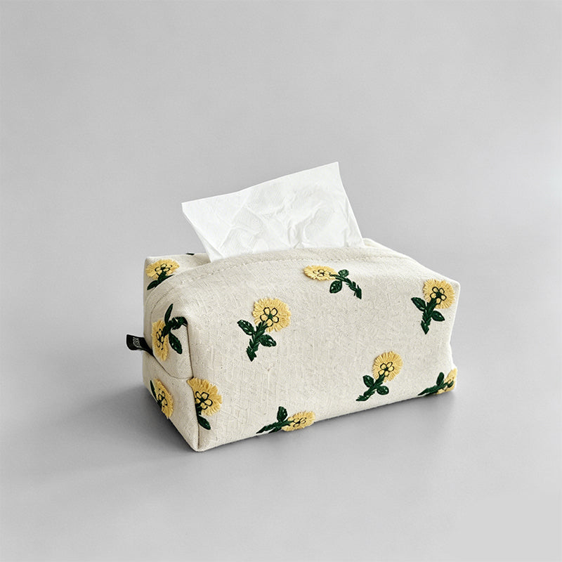 Embroidered Dandelion Linen Tissue Storage Box
