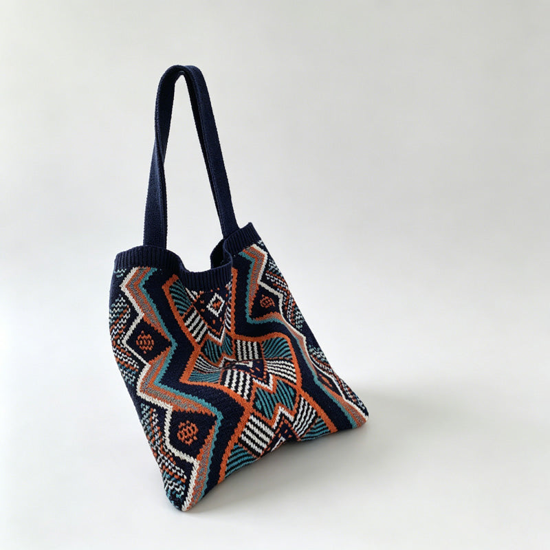 Geometric Jacquard Knit Tote Bag