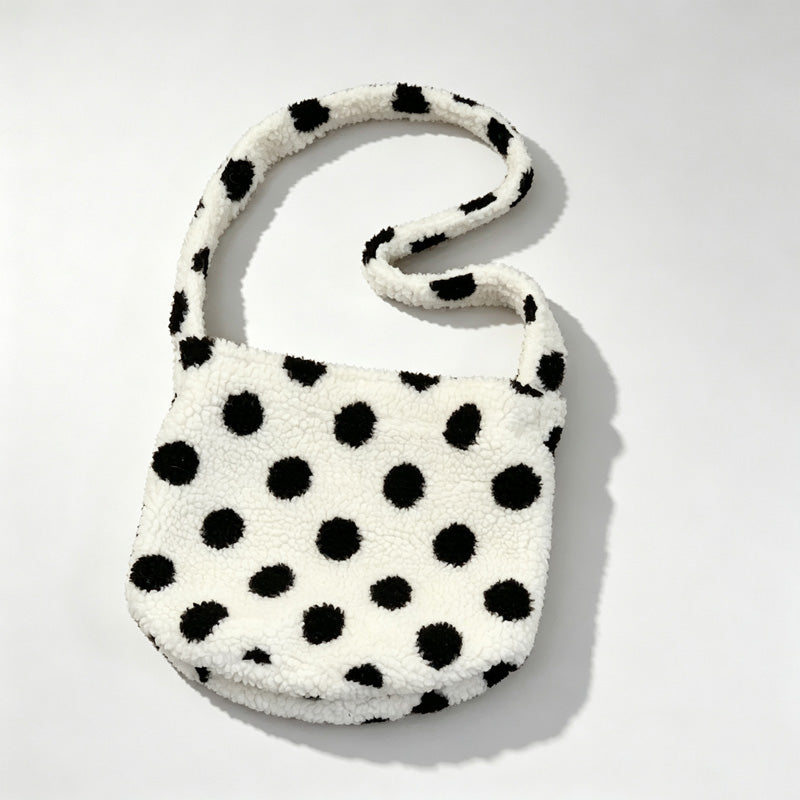 Polka Dot Fleece Bucket Crossbody Bag