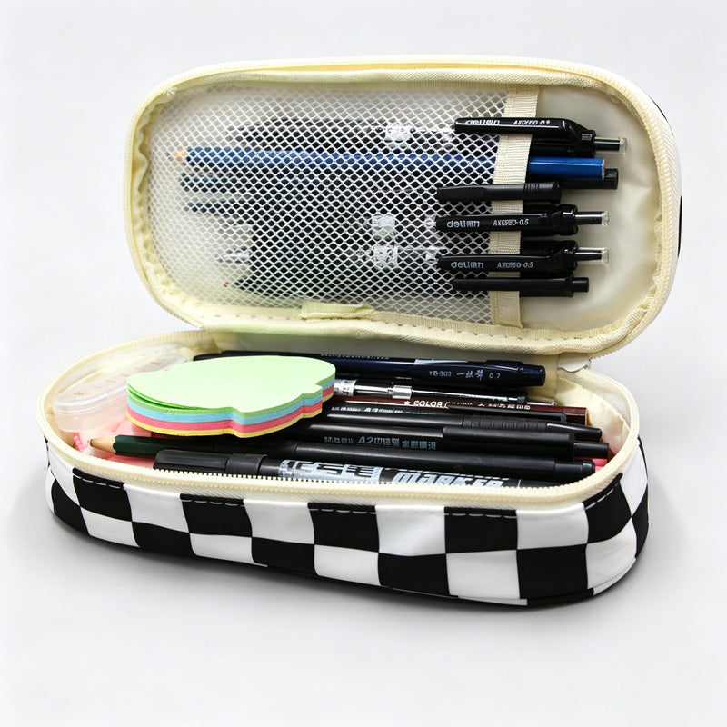 Checkerboard Print Pencil Pouch