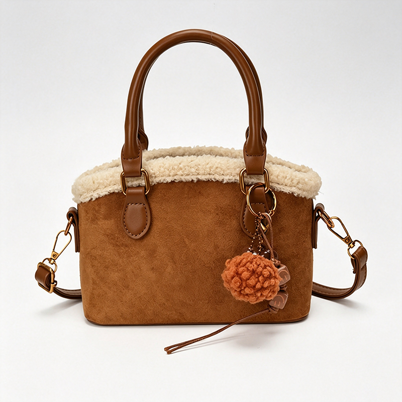 Faux Suede Top Handle Bag