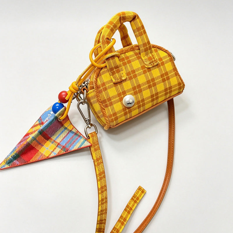 Mini Grid Print Canvas Handbag
