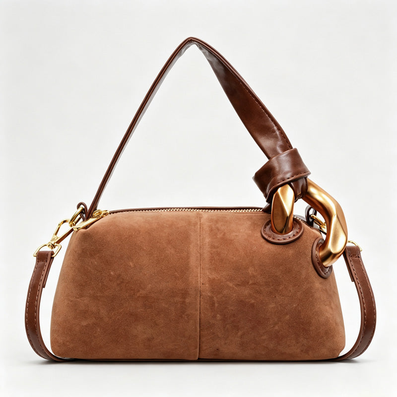 Faux Suede Barrel Crossbody Bag