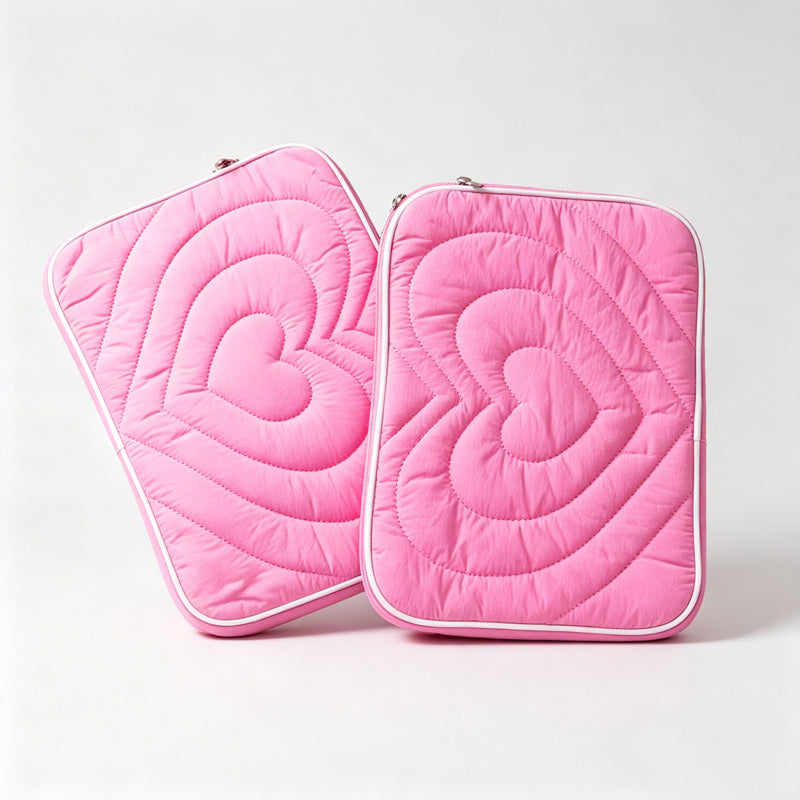 Heart Quilted Zipper Tablet Pouch