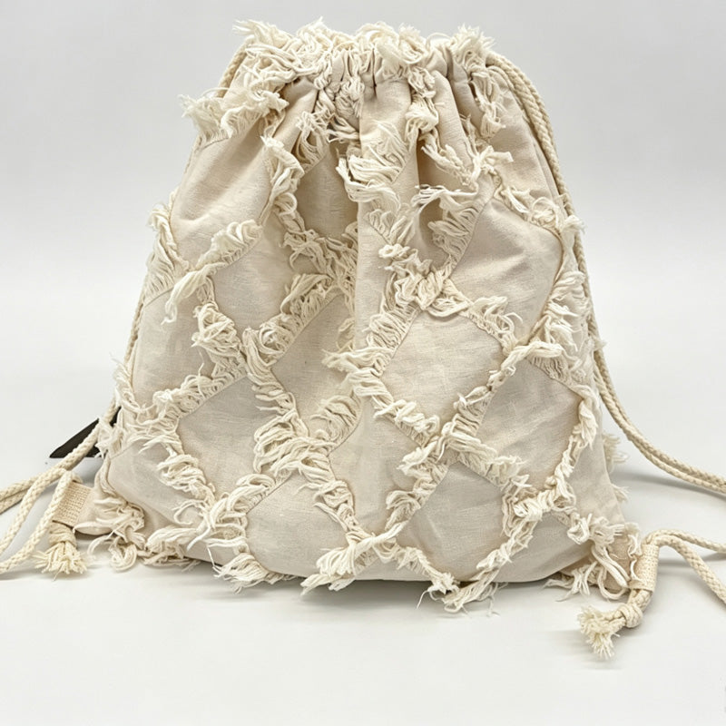 Frayed Texture Shoulder Bag & Drawstring Backpack