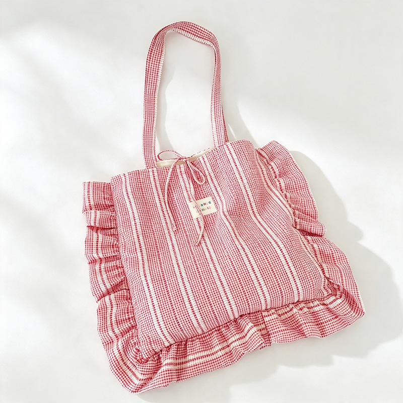 Striped Ruffle Tote Bag