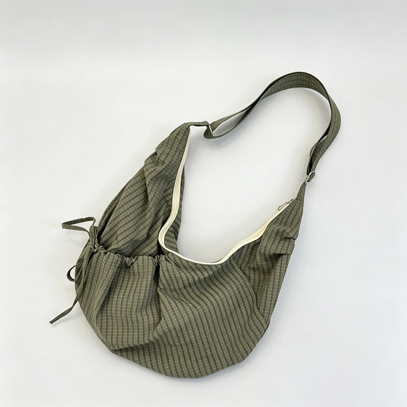 Grid Nylon Hobo Crossbody Bag