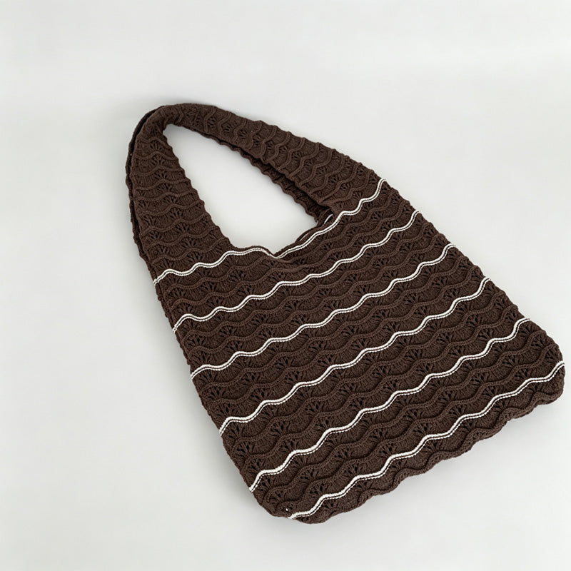 Wavy Stripe Knit Tote Bag