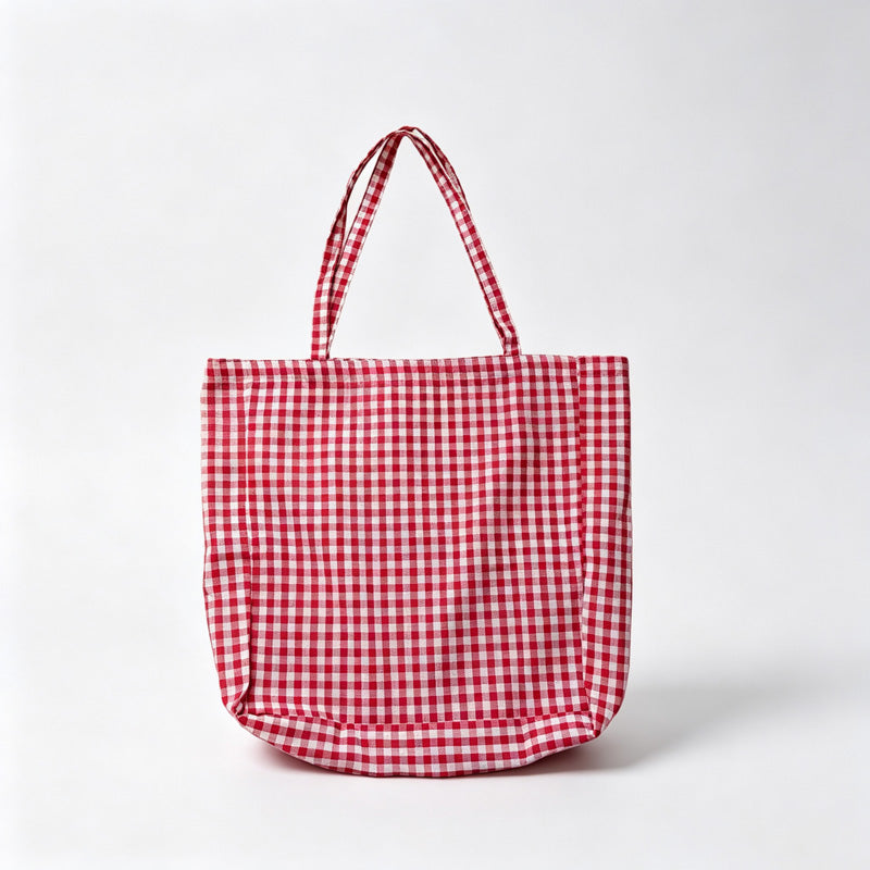 Gingham Plaid Open‑Top Shoulder Bag
