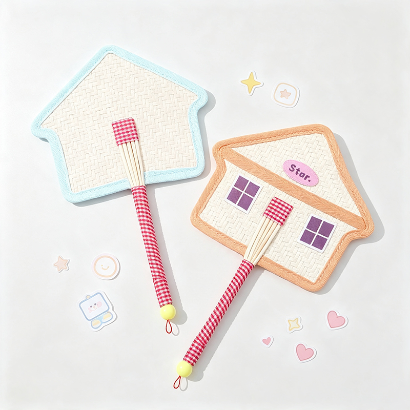 House Shape Woven Straw Hand Fan