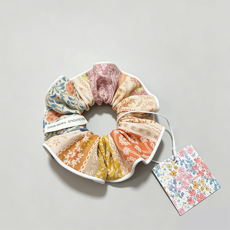 Bohemian Patchwork Floral Calico Scrunchie