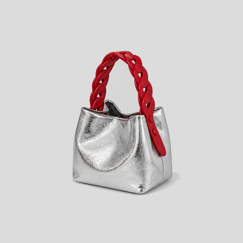 Trapezoidal Cracked Chain Handle Handbag