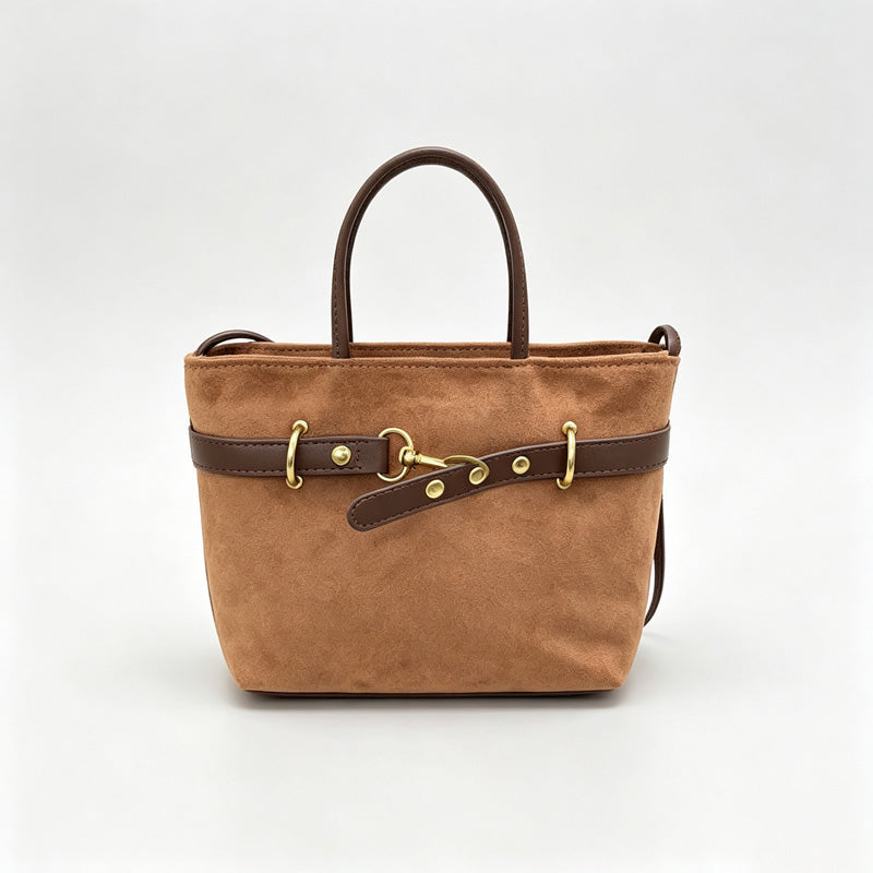 Faux Suede Mini Tote Crossbody Bag