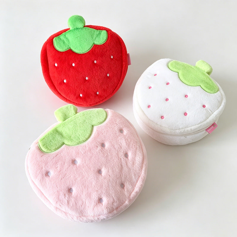 Strawberry Plush Round Pouch