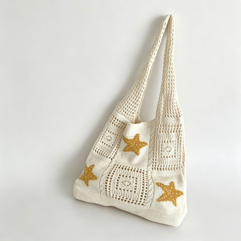 Starfish Patch Crochet Tote Bag