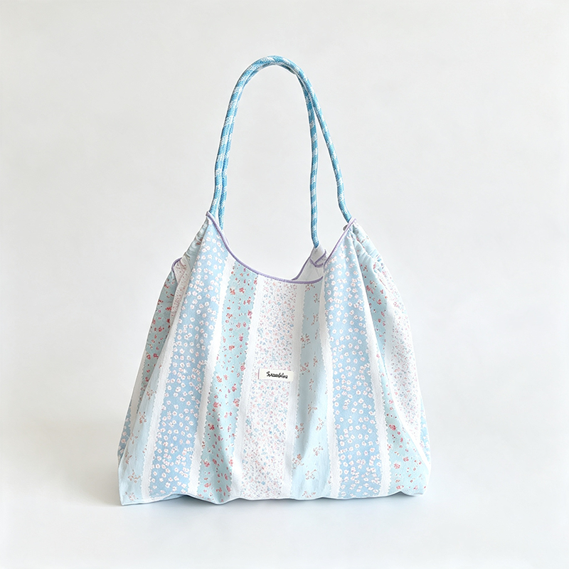 Floral Stripe Print Reusable Tote Bag