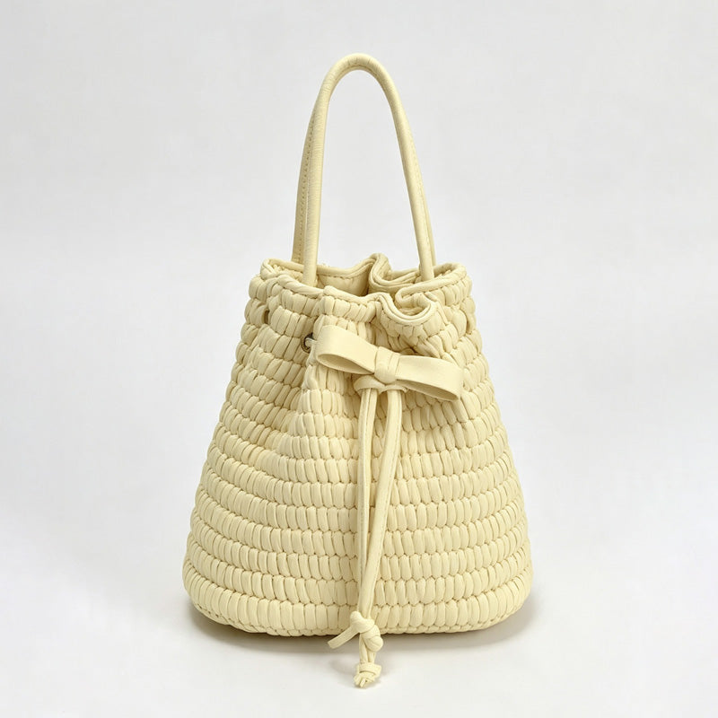 Drawstring Woven Mini Bucket Bag