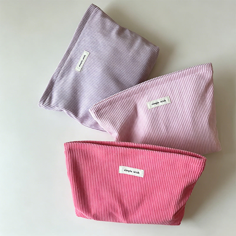 Minimalist Solid Color Corduroy Cosmetic Bag