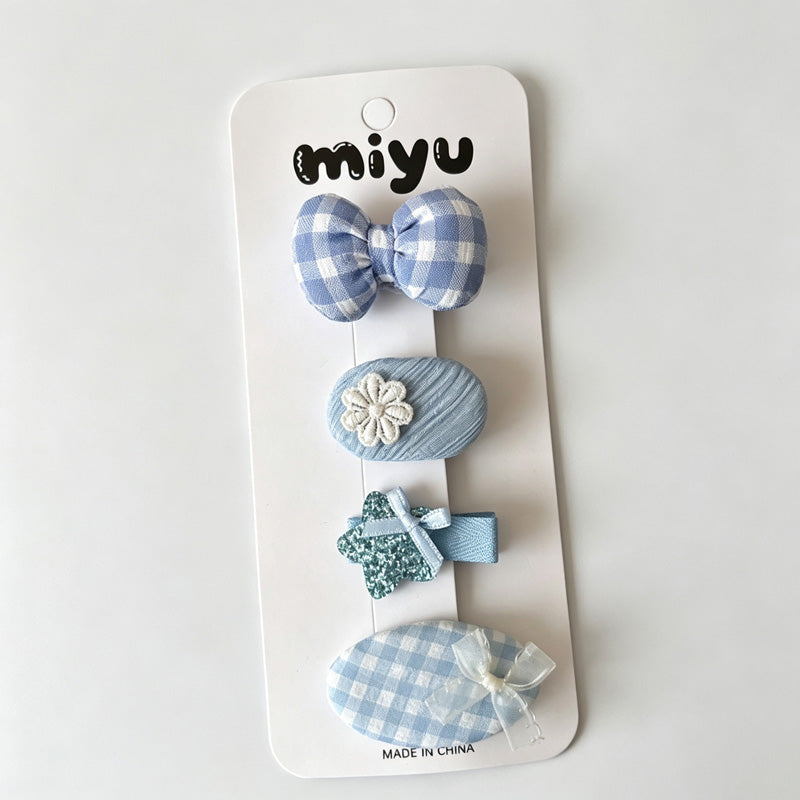 Blue Assorted Fabric Hair Clip Set