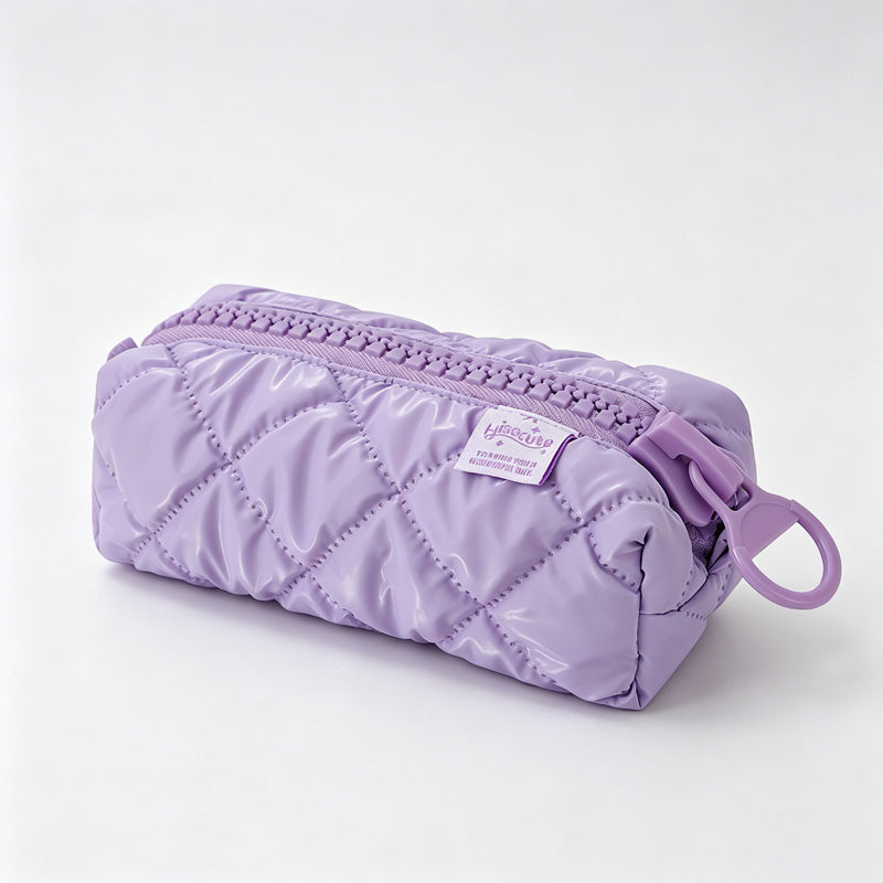 Quilted Zipper Pencil Pouch Storage Bag