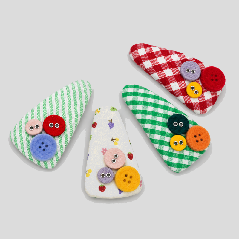 Triangle Plaid Button Hair Clips