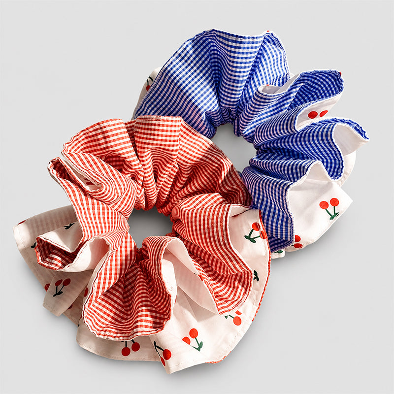 Cherry Gingham Ruffle Hair Scr - Shopdayla Wholesale - #1874