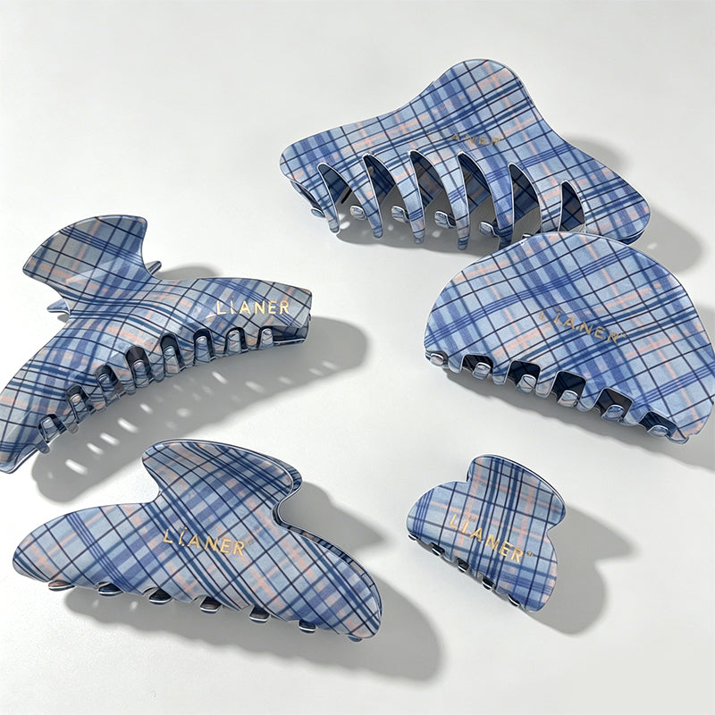 Fresh Blue Plaid Pattern Hair Claw
