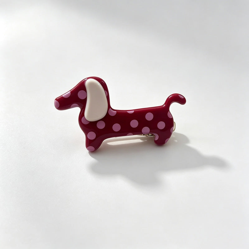 Dachshund Polka Dot Acetate Hair Clip