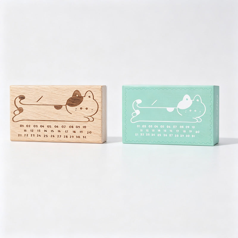Wooden Cat Planner Rubber Stamp