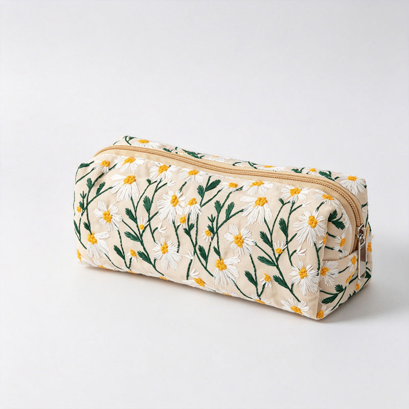 Daisy Floral Embroidery Pencil Case