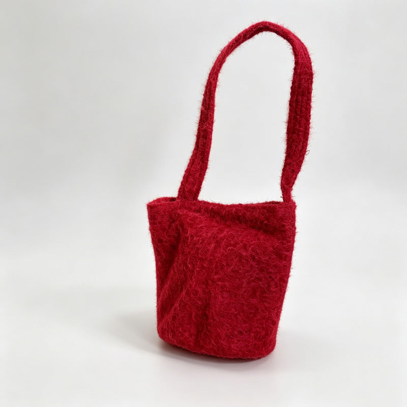 Fuzzy Fleece Bucket Handle Bag