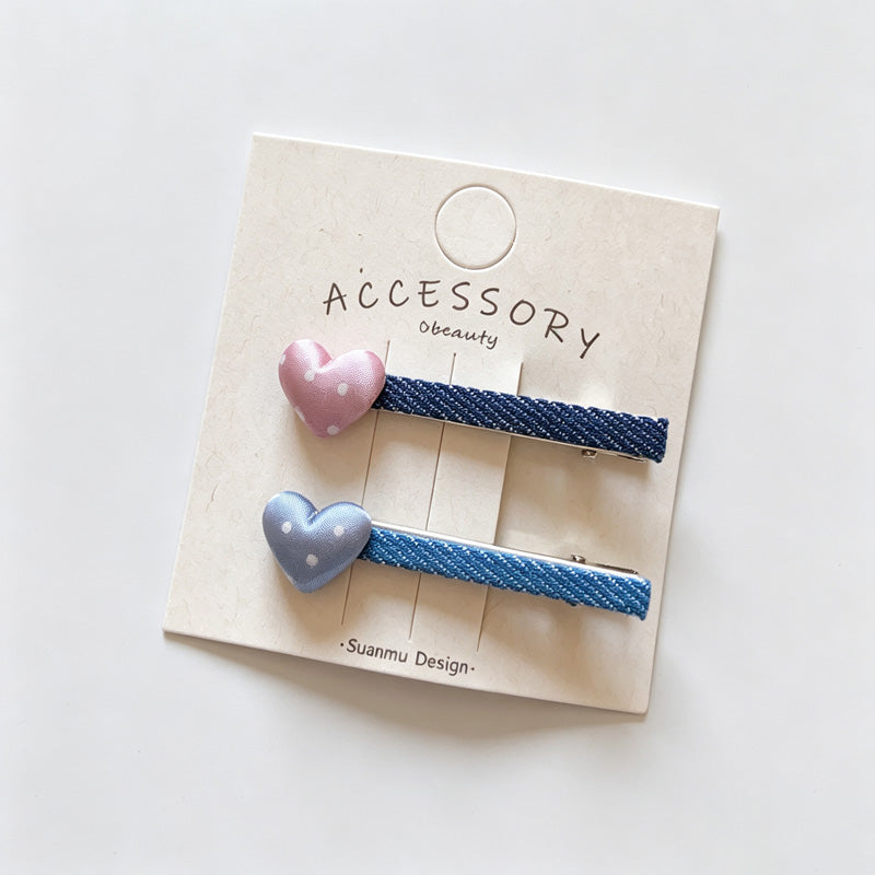 Denim Heart Shape Hair Clips