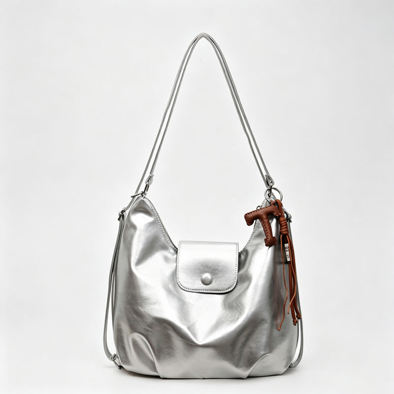 Faux PU Hobo Shoulder Bag with Pendant