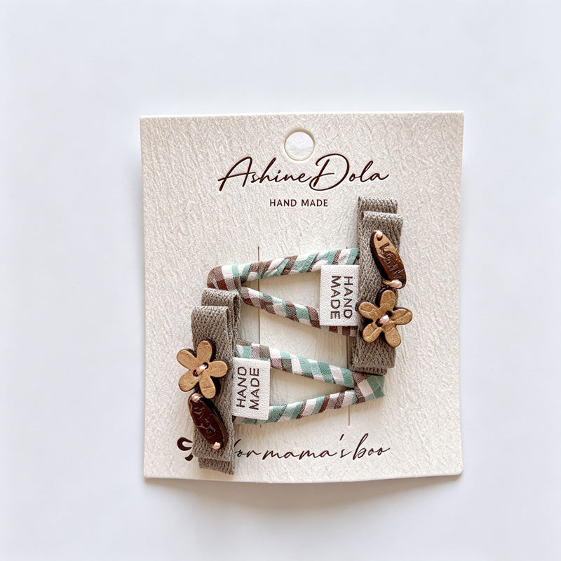 Plaid Wooden Flower Hair Clips