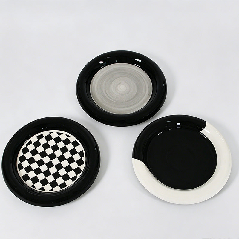 Checkered Ceramic Round Desser - Shopdayla Wholesale - #3298