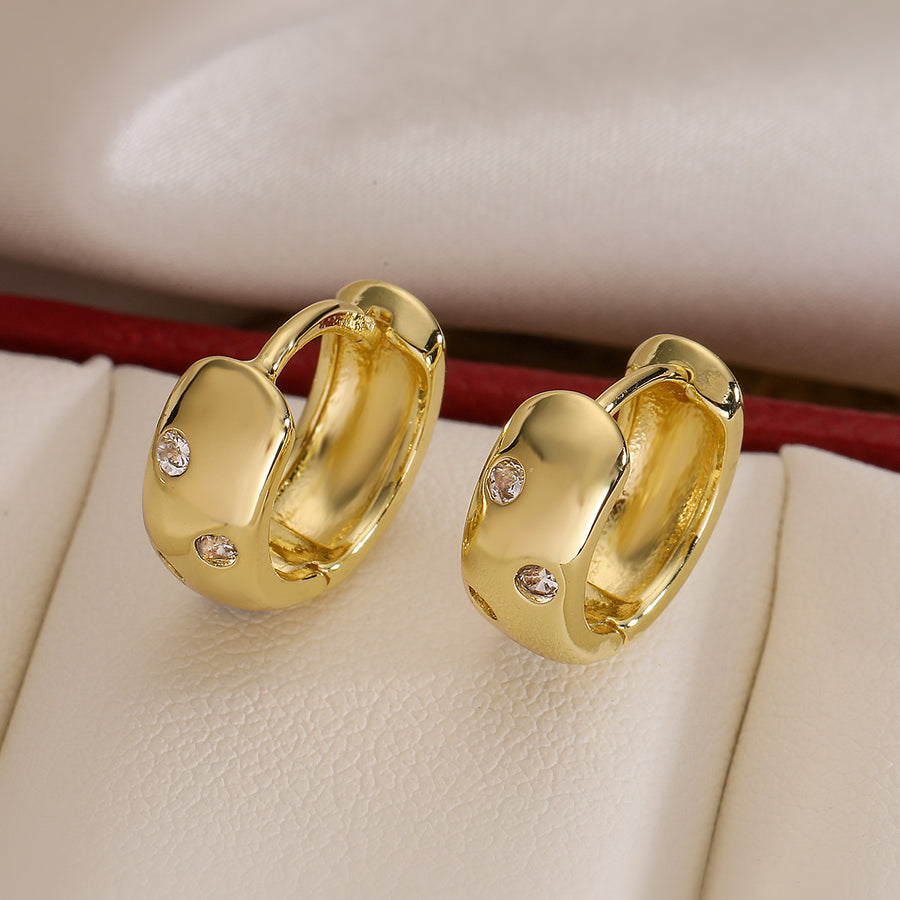 CZ Inlay Wide Band Huggie Hoop - Shopdayla Wholesale - #9858