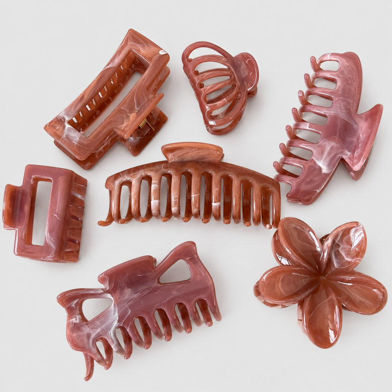 Elegant French Vintage Marble Brown Hair Claw