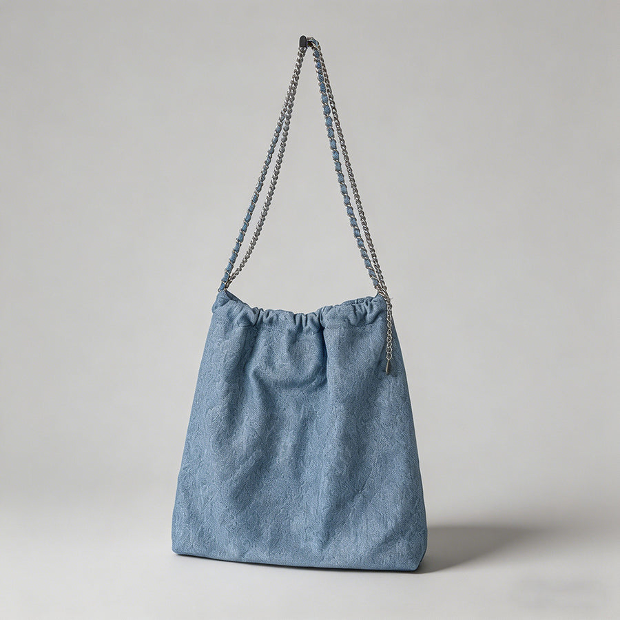 Washed Denim Drawstring Tote B - Shopdayla Wholesale - #4130